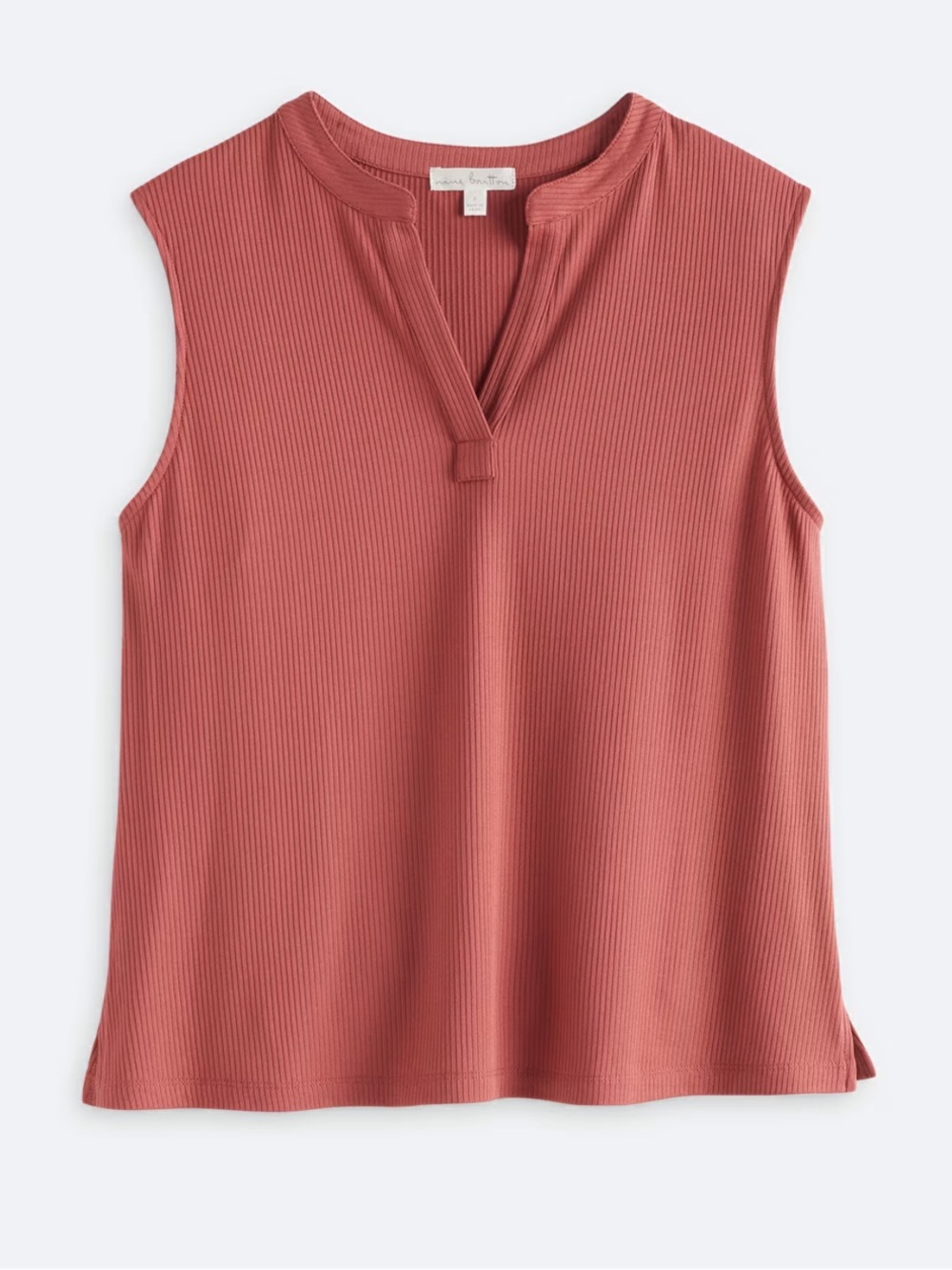Nine Britton Rust Ribbed Sleeveless Split Neck Blouse Size Medium